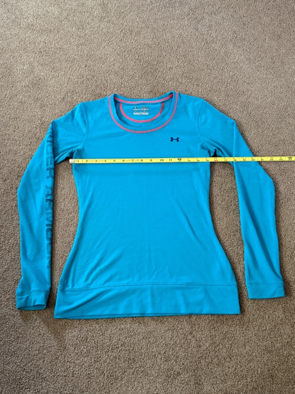 Under Armour Women's Long-Sleeve Athletic Top - Teal with Pink Trim